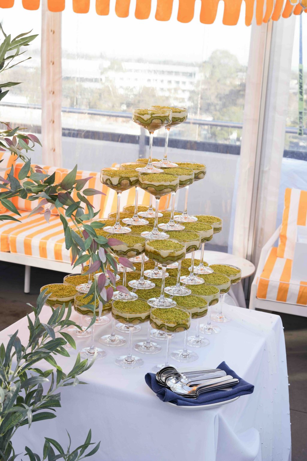 Pistachio tiramisu coupe tower