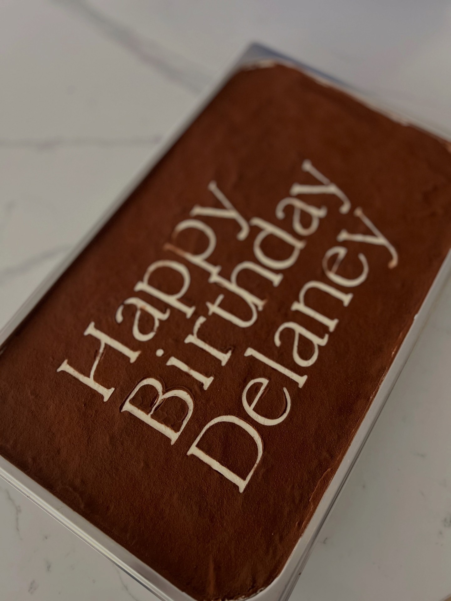 Happy Birthday Delaney tiramisu tray