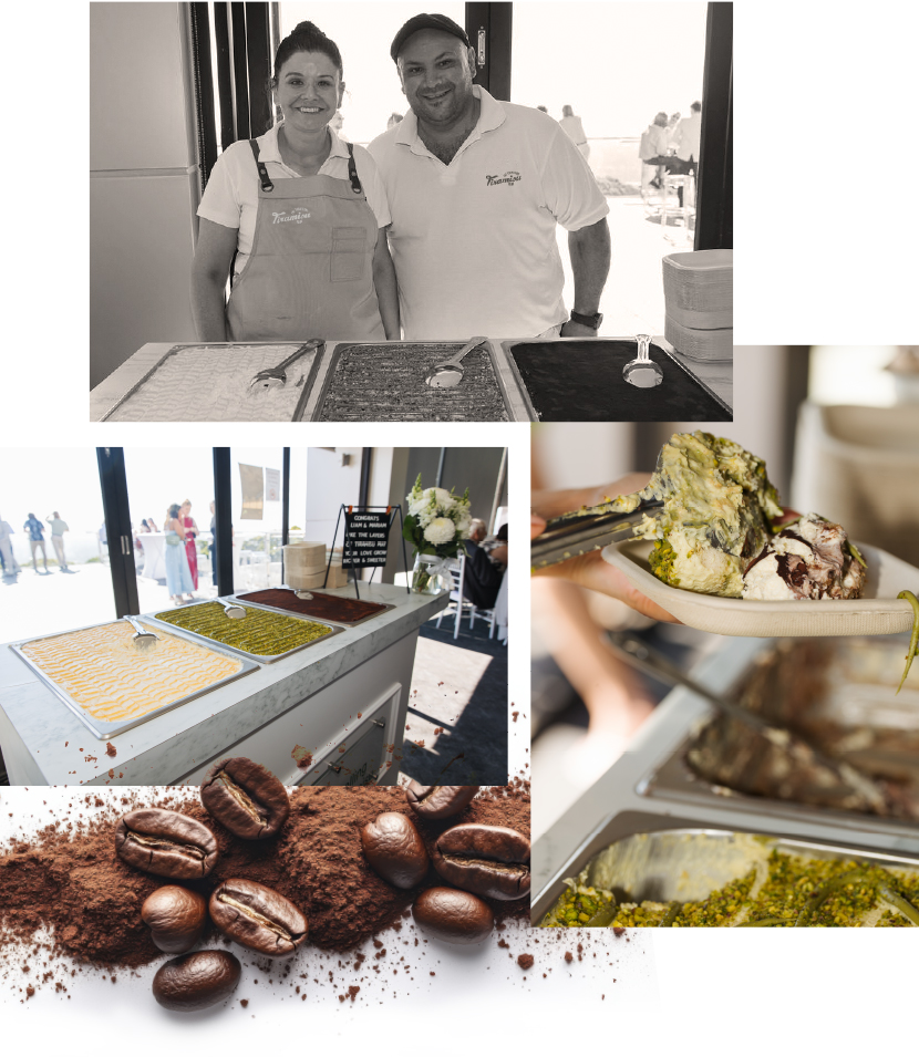 Lucy and Michael with the Travelling Tiramisu cart, event service, and ingredients
